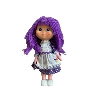 Vintage Purple Yarn-Haired 6" Doll With Polka Dot Dress & Lace Details